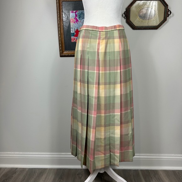 VTG Pendleton Wool Pastel Plaid Pleated Midi Skirt SZ 12 Academia Made in USA - Picture 4 of 7